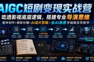 AIGC短剧变现实战营｜吃透影视底层逻辑，搭建专业导演思维，剧本创作+视听分镜+AI成片剪辑+去AI质感全链路变现教学-麦资源网