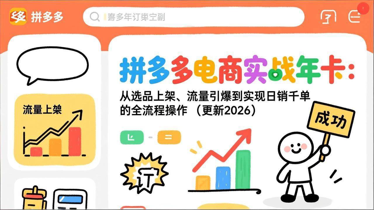 图片[1]-（19839期）拼多多电商实战年卡：从选品上架、流量引爆到实现日销千单的全流程操作（更新2026年8月）