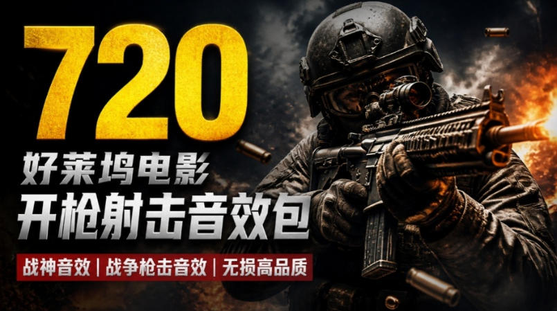 *剪辑音效素材包来了！720+个好莱坞电影开枪射击枪声音效包，战神战争枪击音效！全部已经汉化